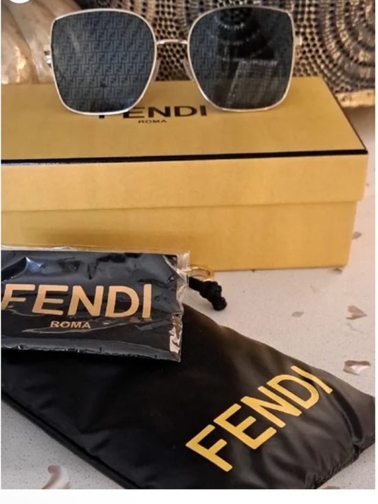 Fendi Accessories - Fendi Silver Metal Square Aviator Sunglasses with Monogram Lenses